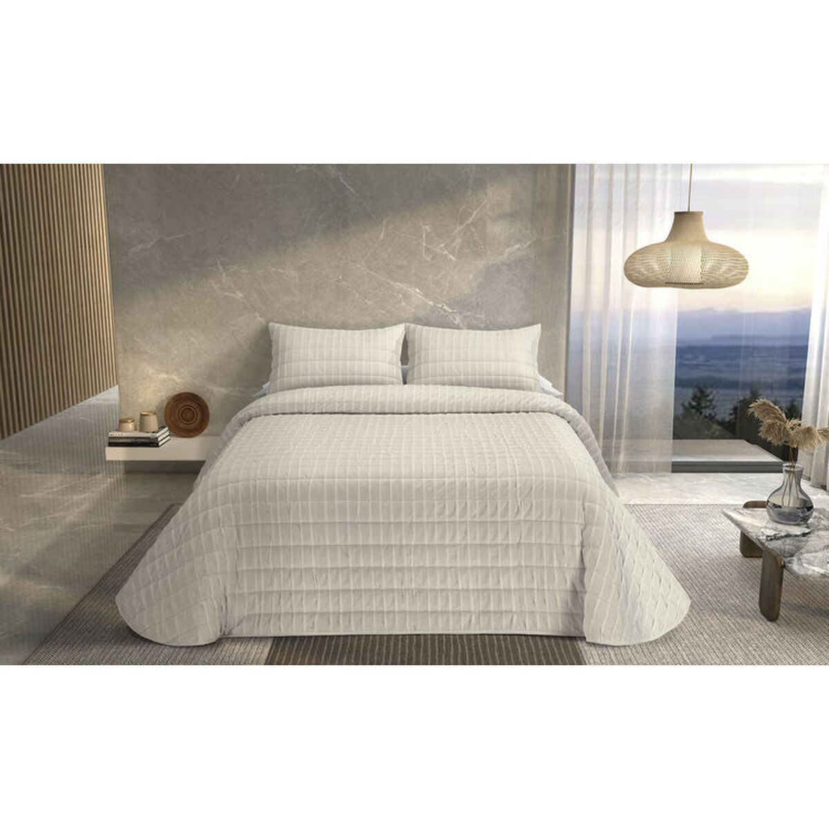 Colcha Pierre Cardin ONDAS Bege Queen (3 Peças)